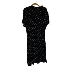 Vintage Tall Girl Semi Sheer Black w/ Purple Daisy Flowers High Neck Midi Dress